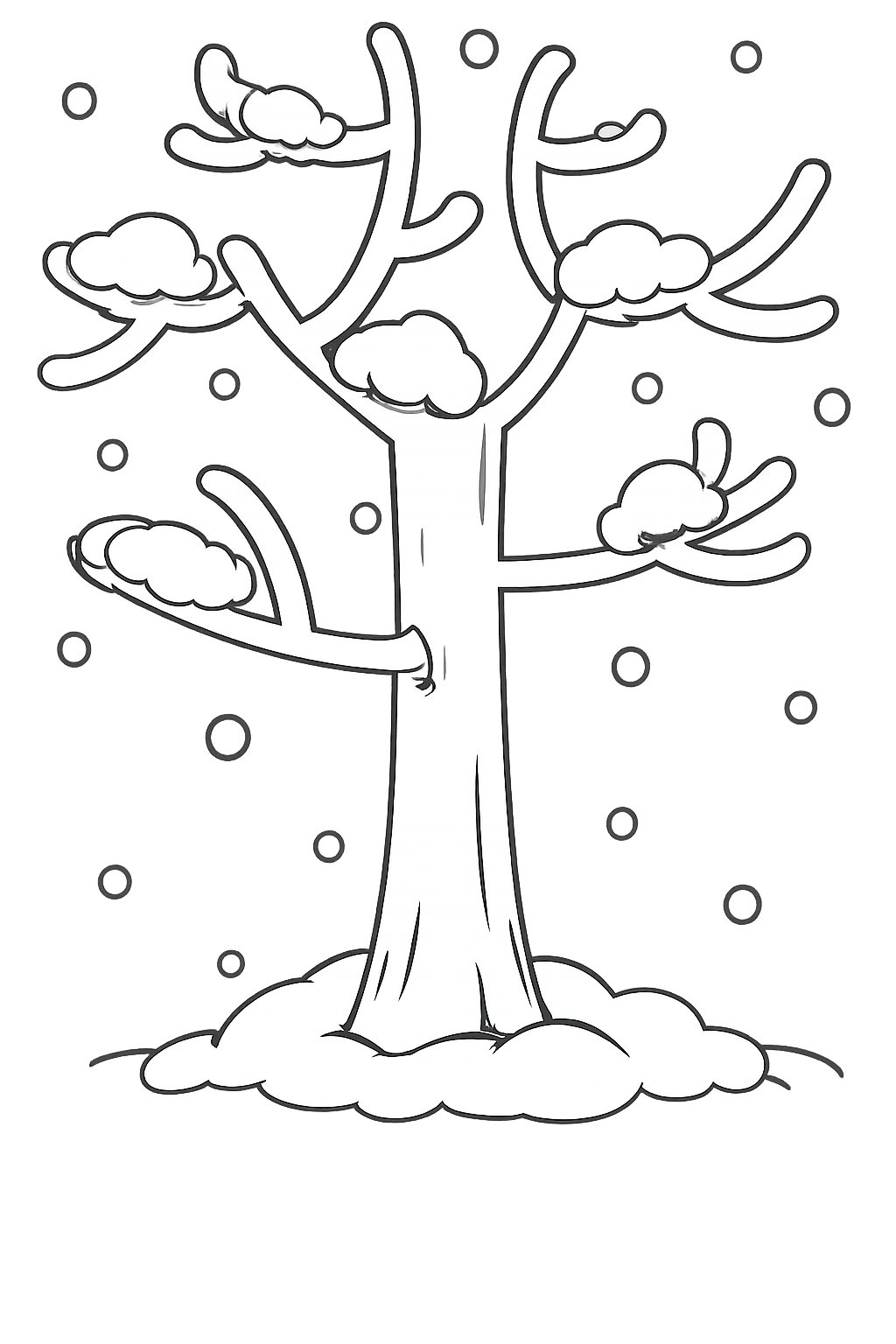 sneeuw boom kleurplaat - zwart-wit lijntekening