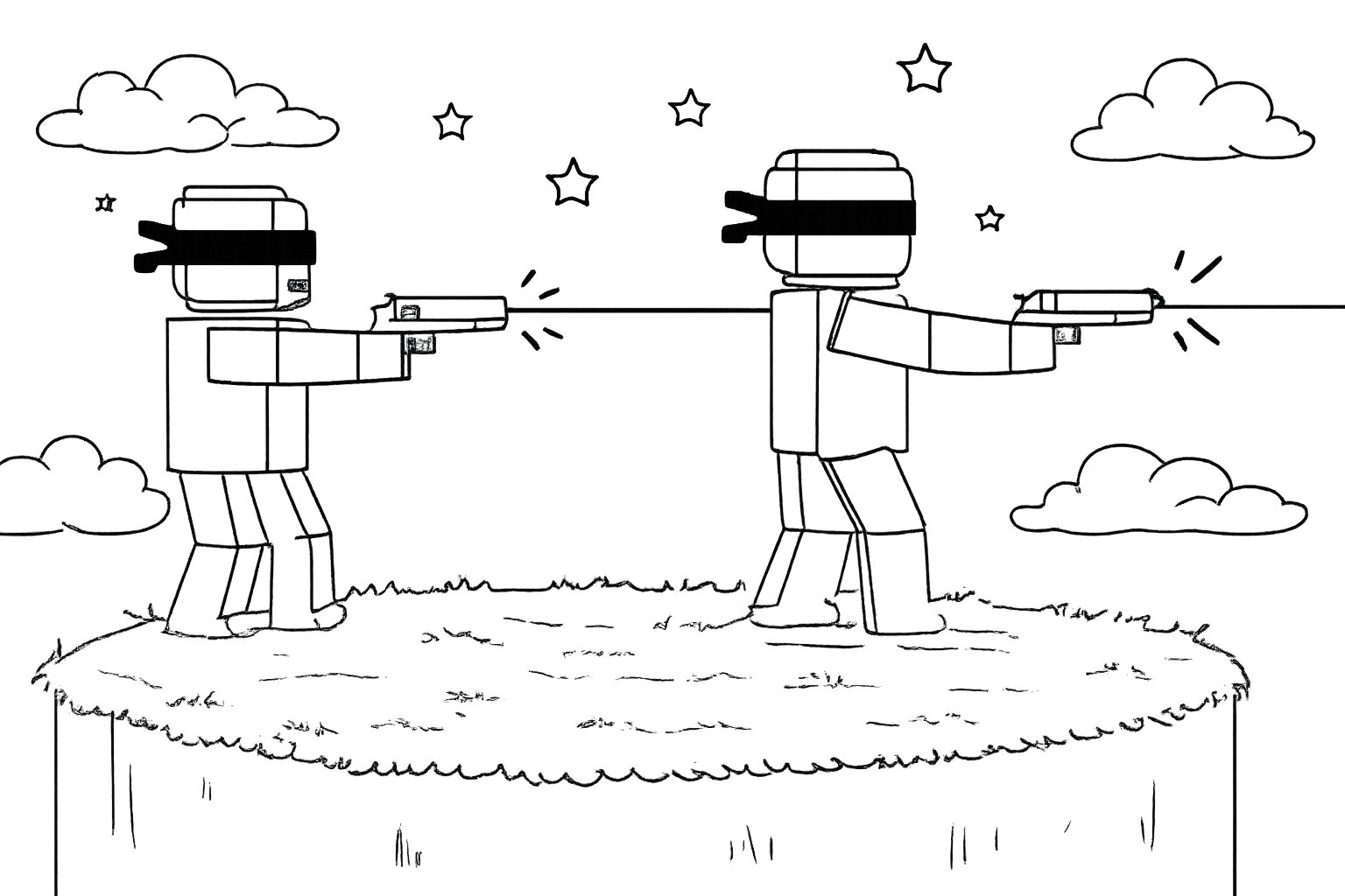 [UPD] Blind Shot Roblox kleurplaat - zwart-wit lijntekening