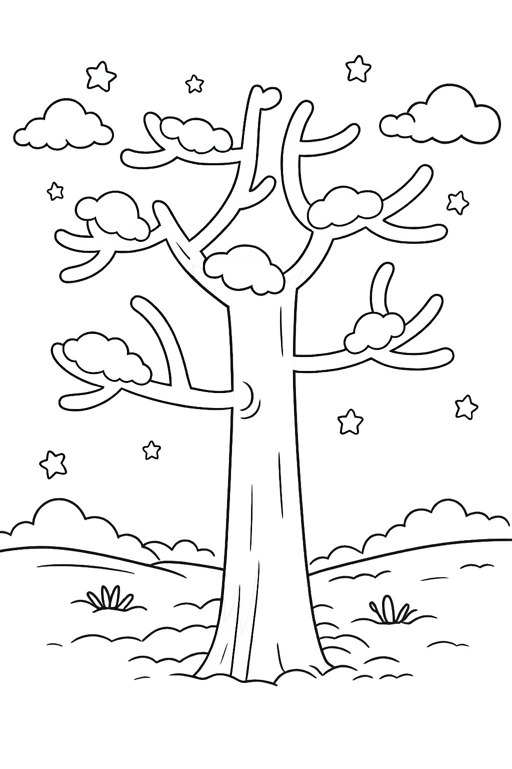 sneeuw boom kleurplaat - zwart-wit lijntekening