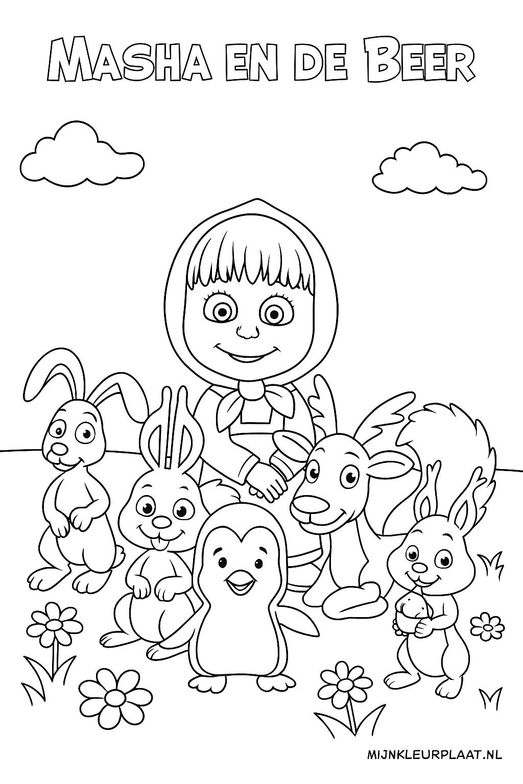 Masha En De Beer Variant 2 coloring page for children