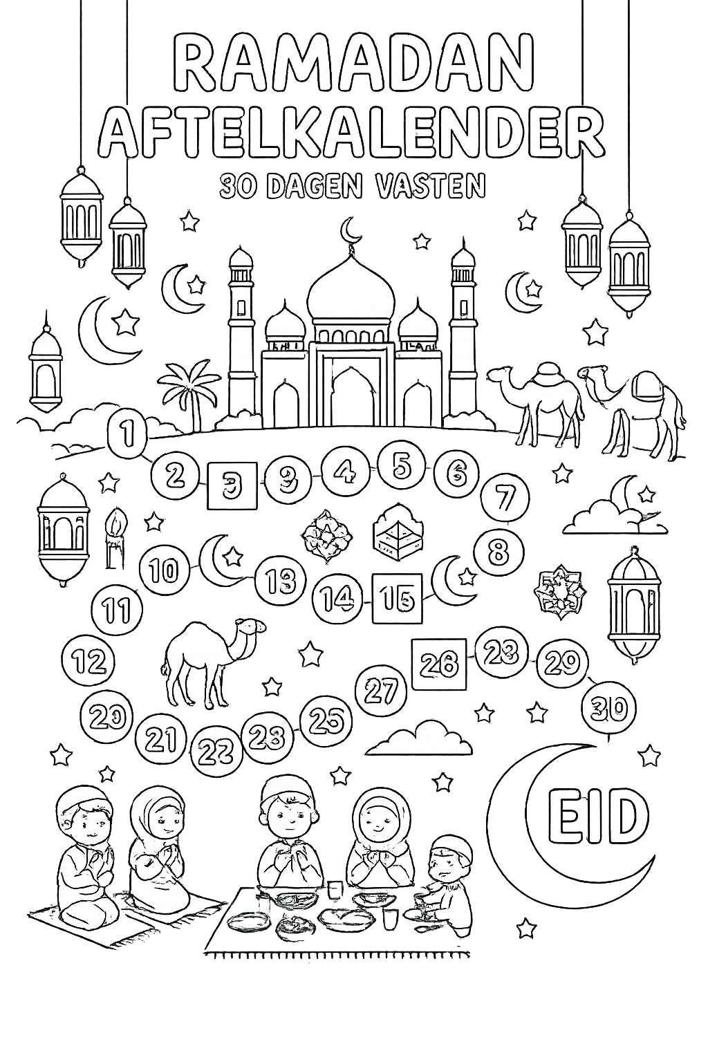 Ramadan kalender coloring page line art