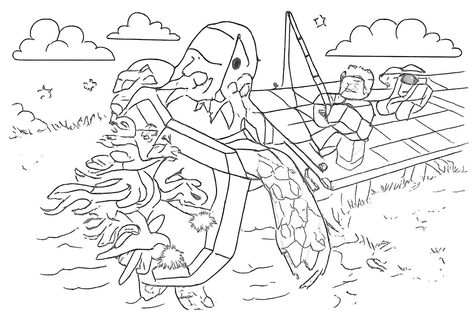 Fisch Roblox kleurplaat - zwart-wit lijntekening