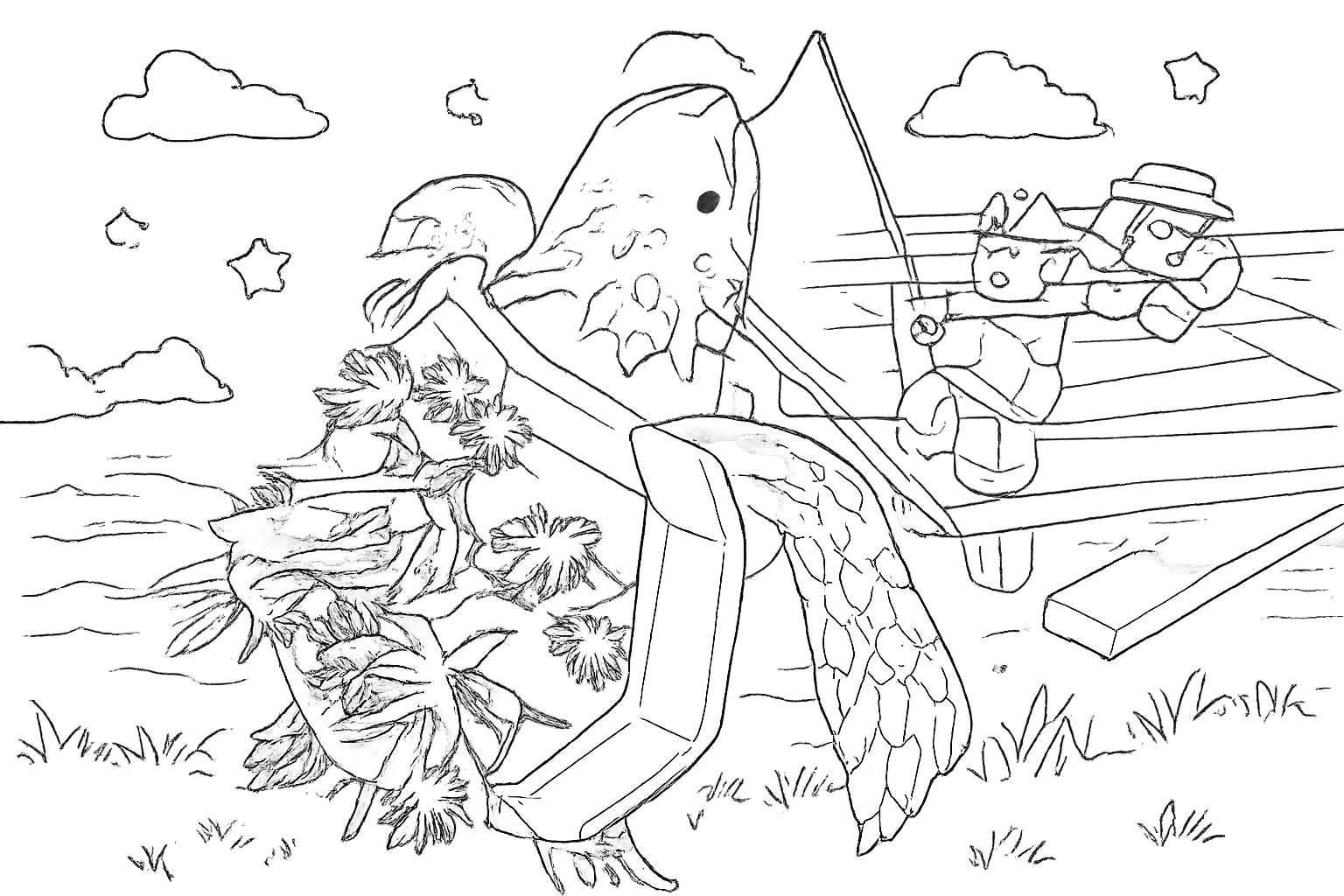 Fisch Roblox kleurplaat - zwart-wit lijntekening