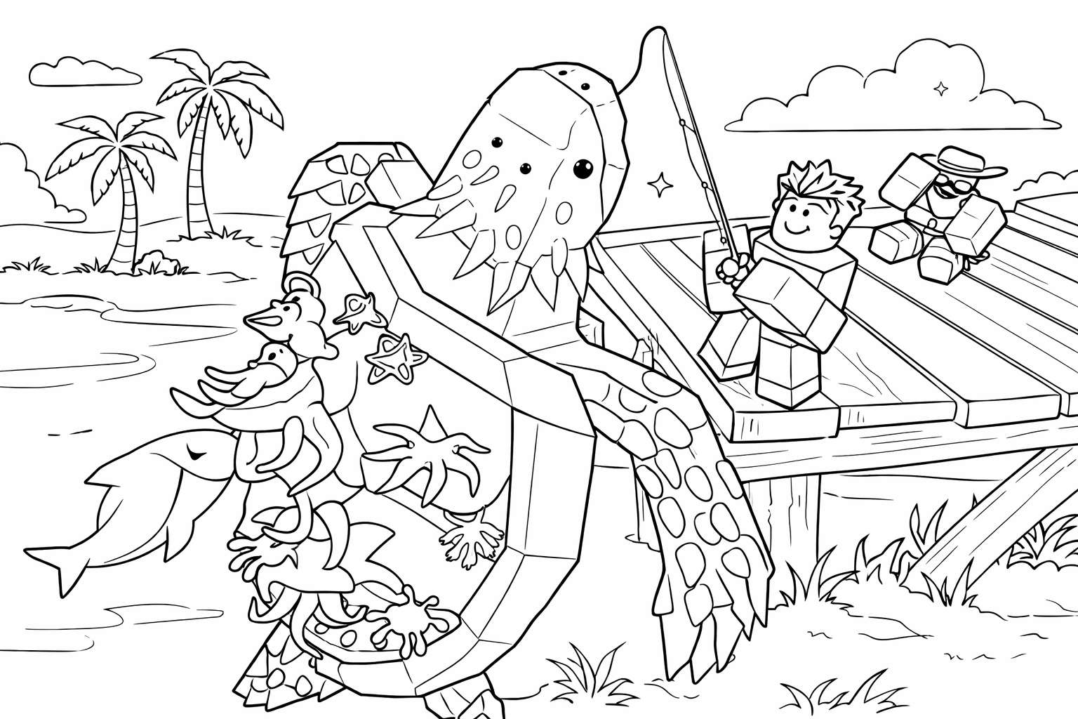 Fisch Roblox kleurplaat - zwart-wit lijntekening