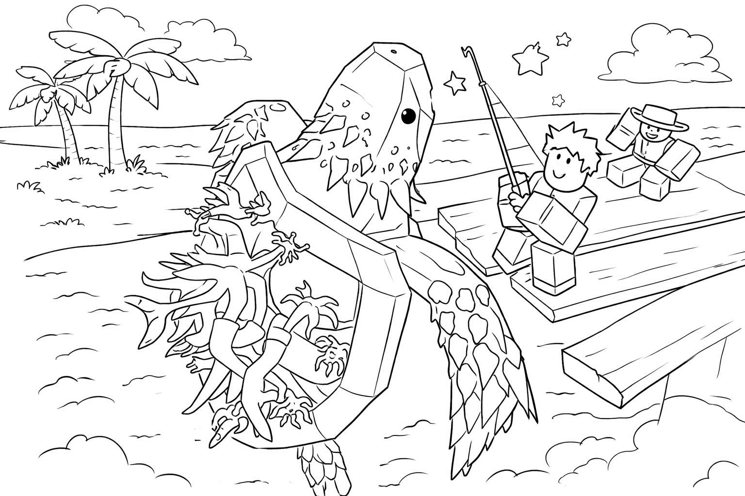 Fisch Roblox kleurplaat - zwart-wit lijntekening