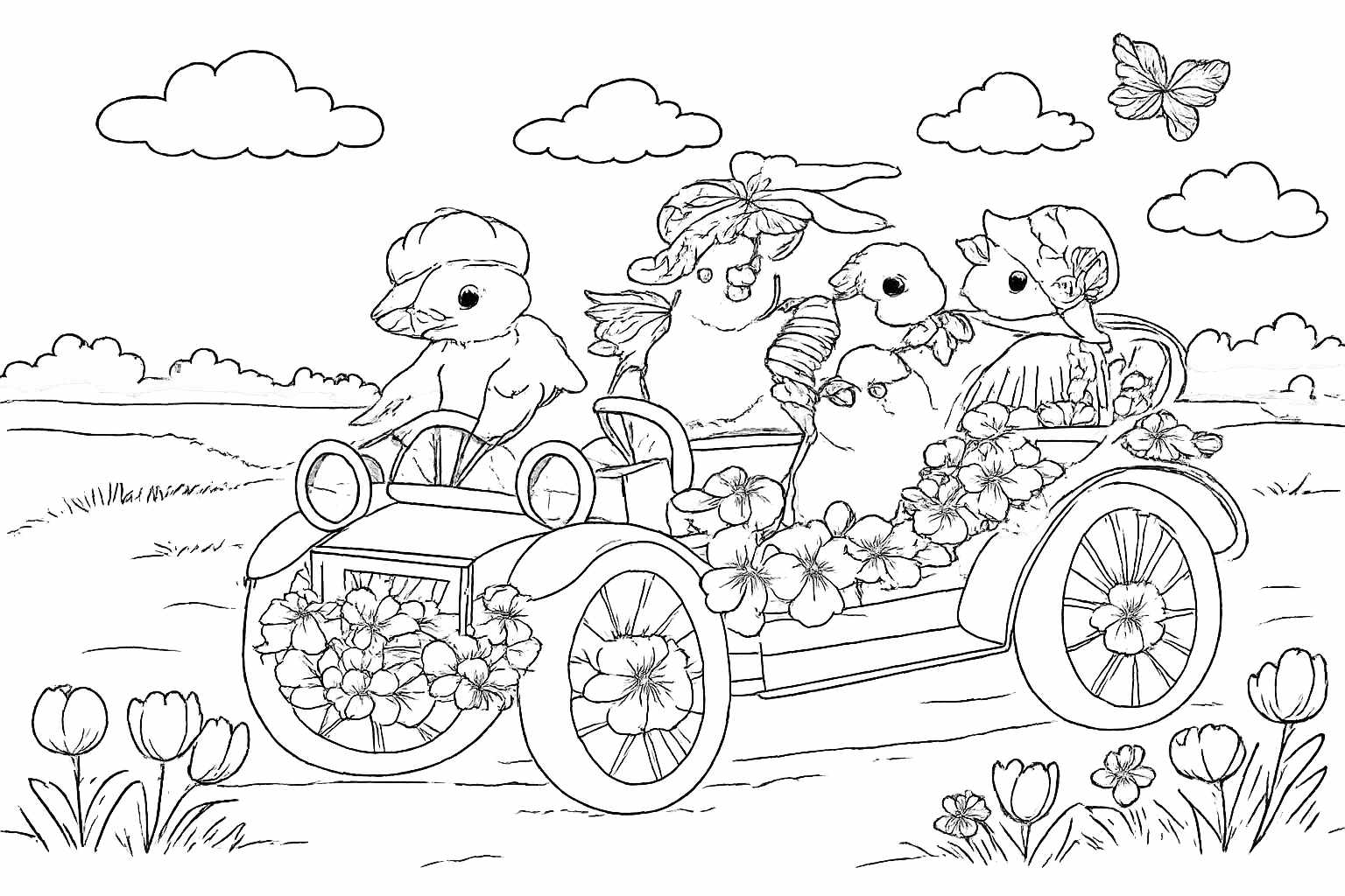 Pasen kuikens coloring page line art
