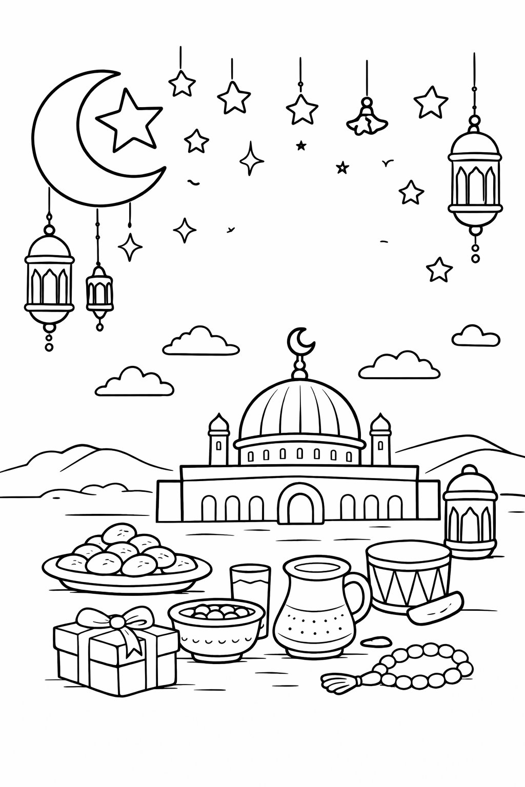 Coloriage Ramadan Mubarak dessin au trait