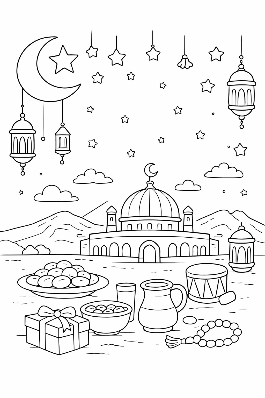Coloriage Ramadan Mubarak dessin au trait
