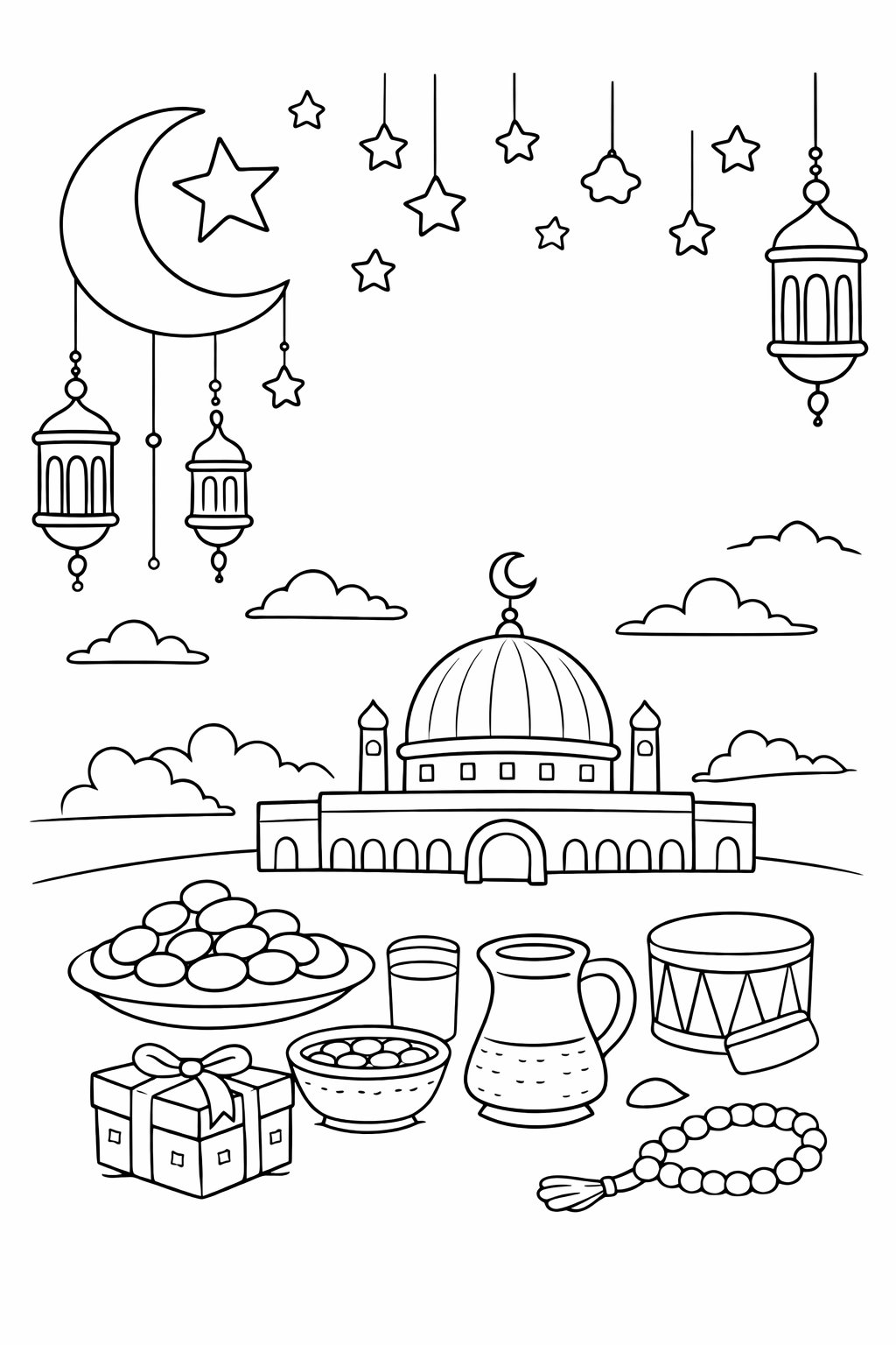 Ramadan Mubarak coloring page line art