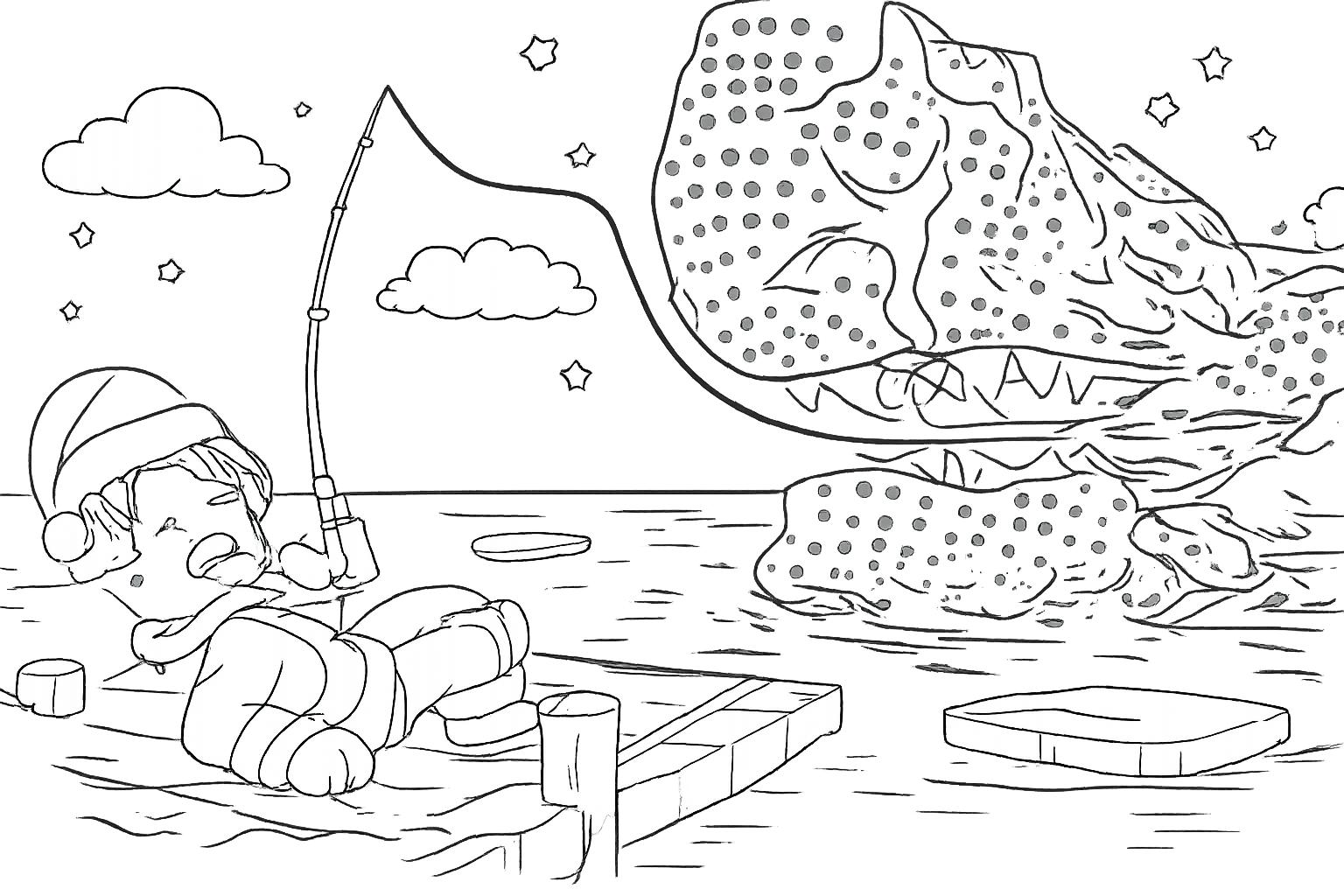 Fish It! Roblox kleurplaat - zwart-wit lijntekening