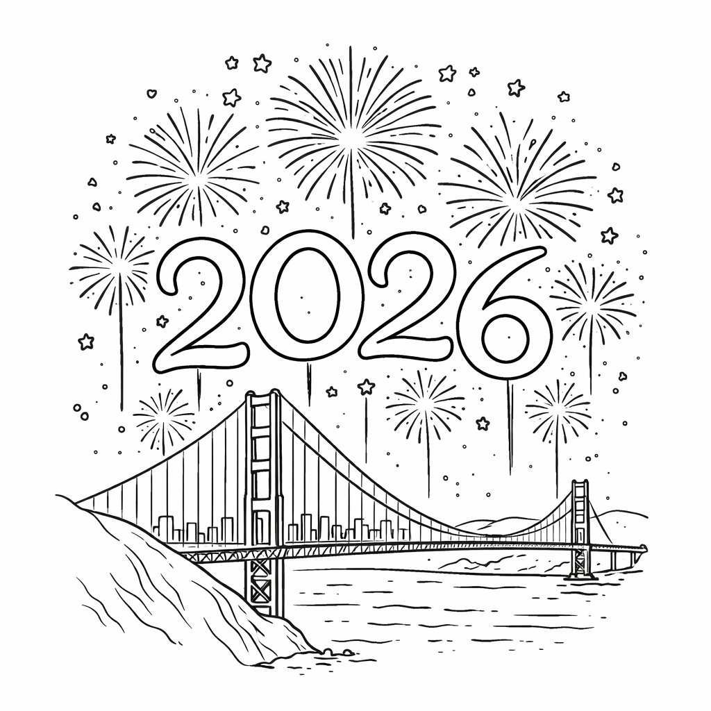 Coloriage oud en nieuw 2026 dessin au trait