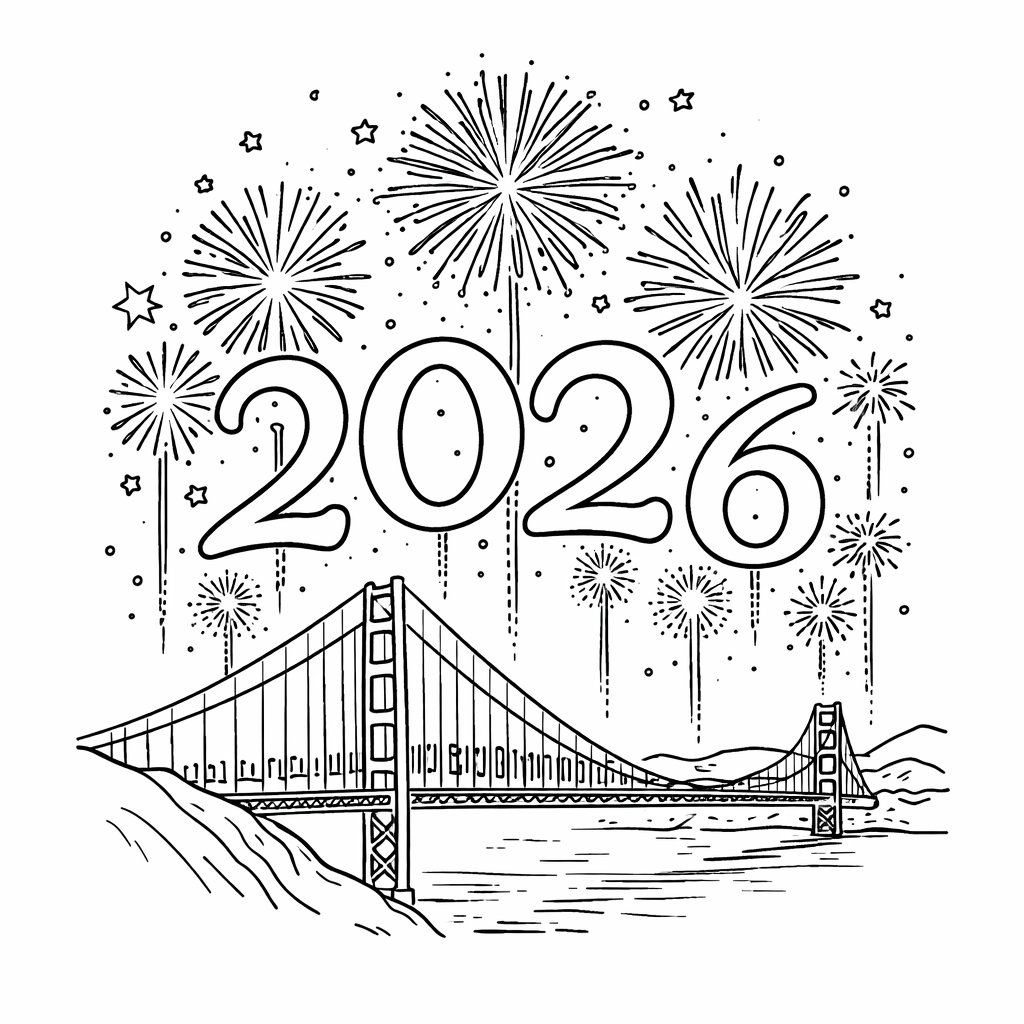 Coloriage oud en nieuw 2026 dessin au trait