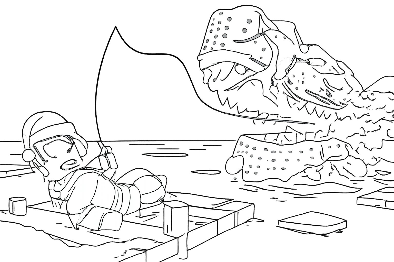 Fish It! Roblox kleurplaat - zwart-wit lijntekening