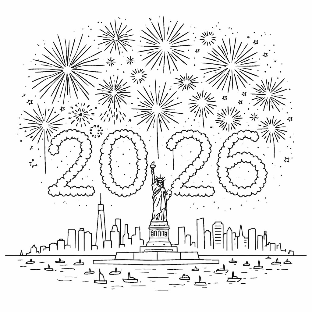 vuurwerk kleurplaat - zwart-wit lijntekening