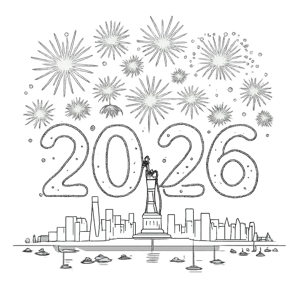 vuurwerk kleurplaat - zwart-wit lijntekening