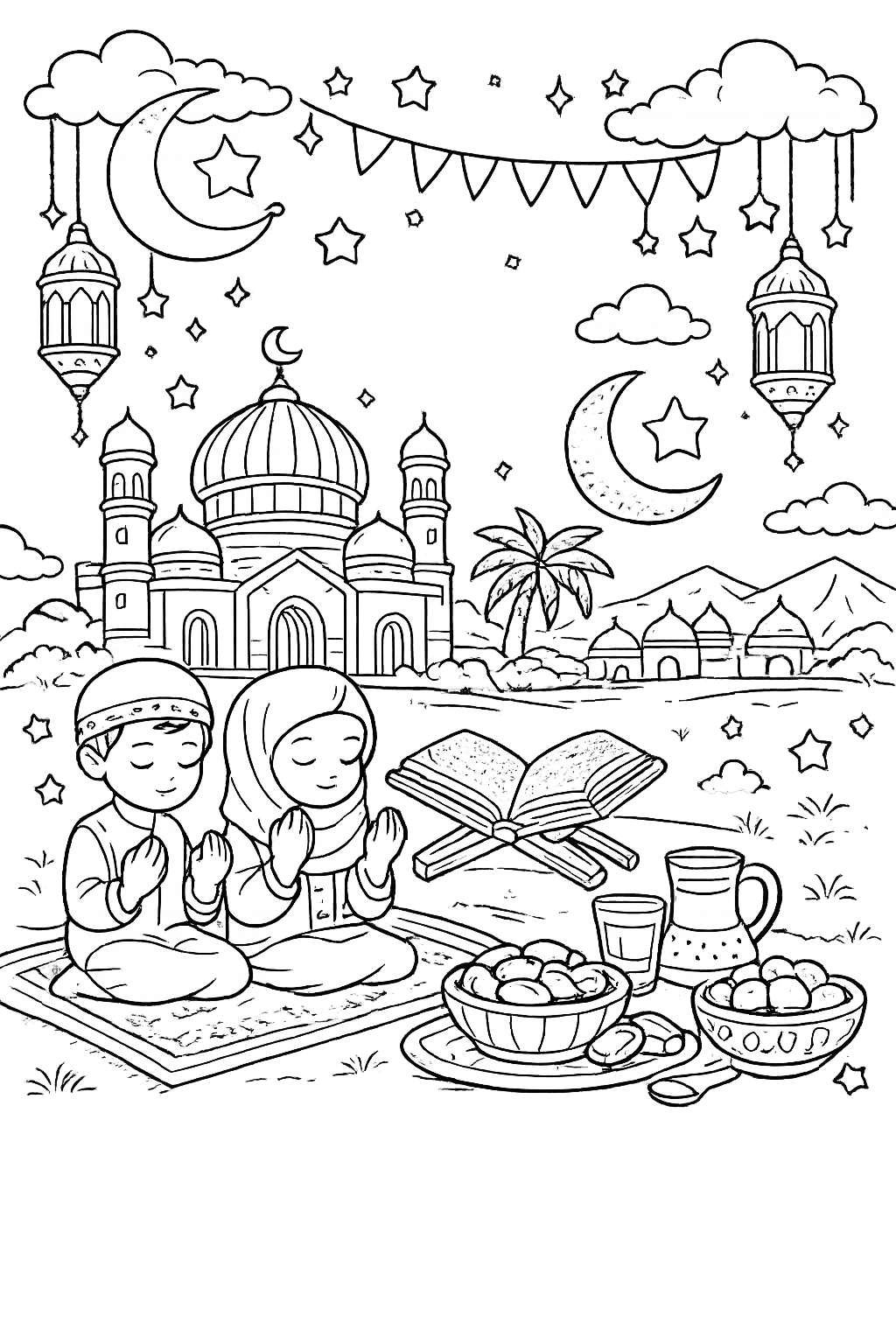 ramadan kleurplaat - zwart-wit lijntekening