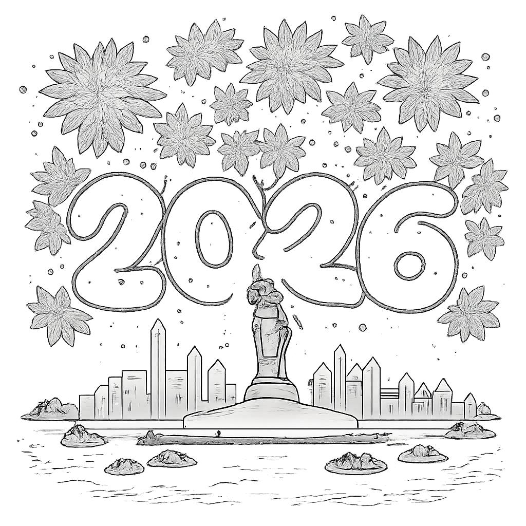 vuurwerk kleurplaat - zwart-wit lijntekening