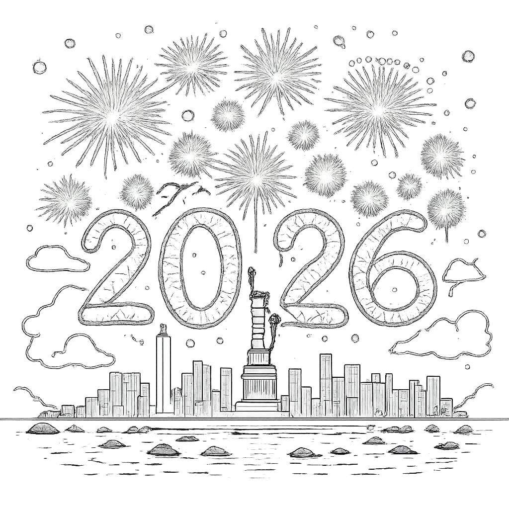 vuurwerk kleurplaat - zwart-wit lijntekening