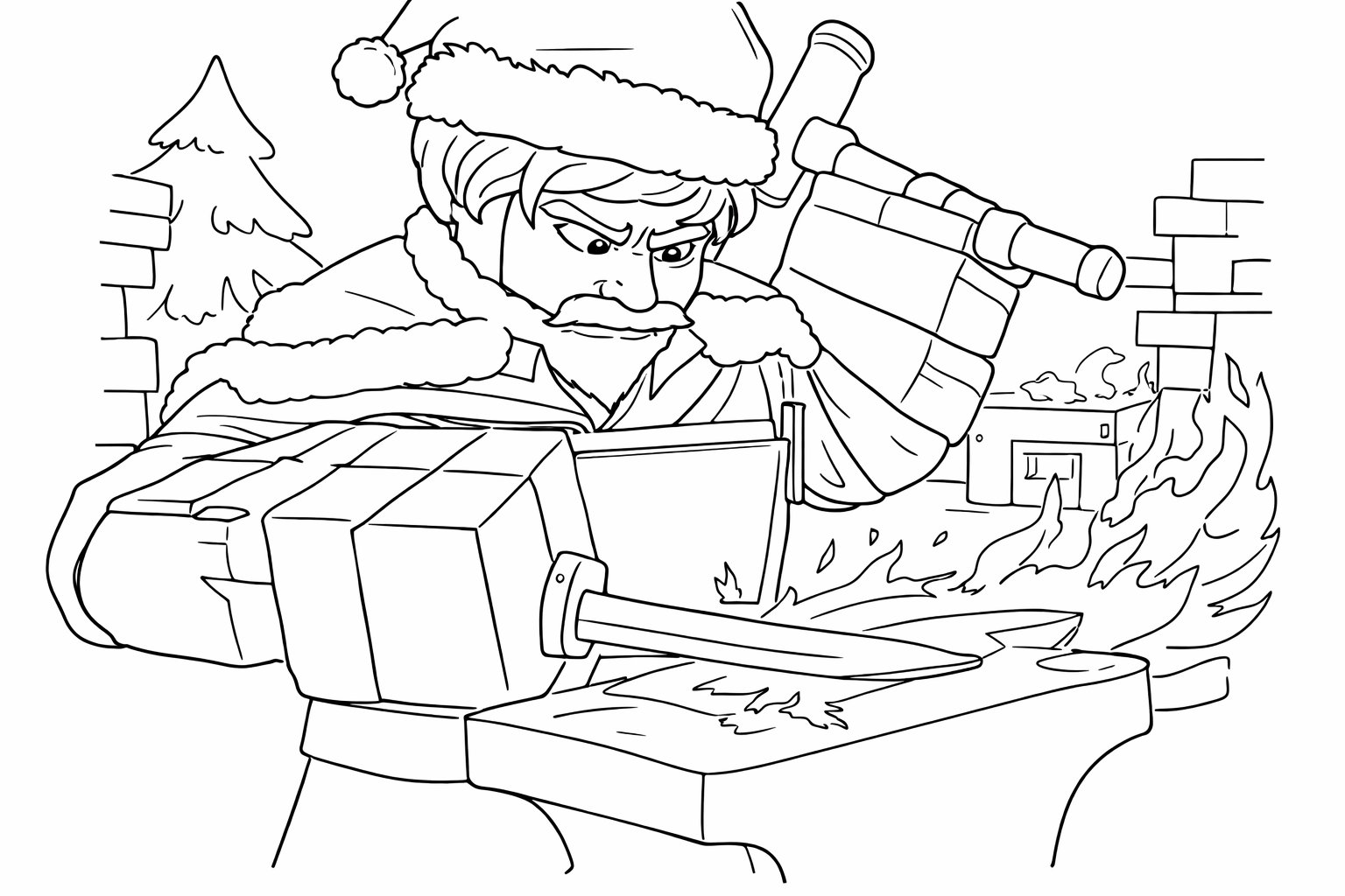 The Forge Roblox kleurplaat - zwart-wit lijntekening