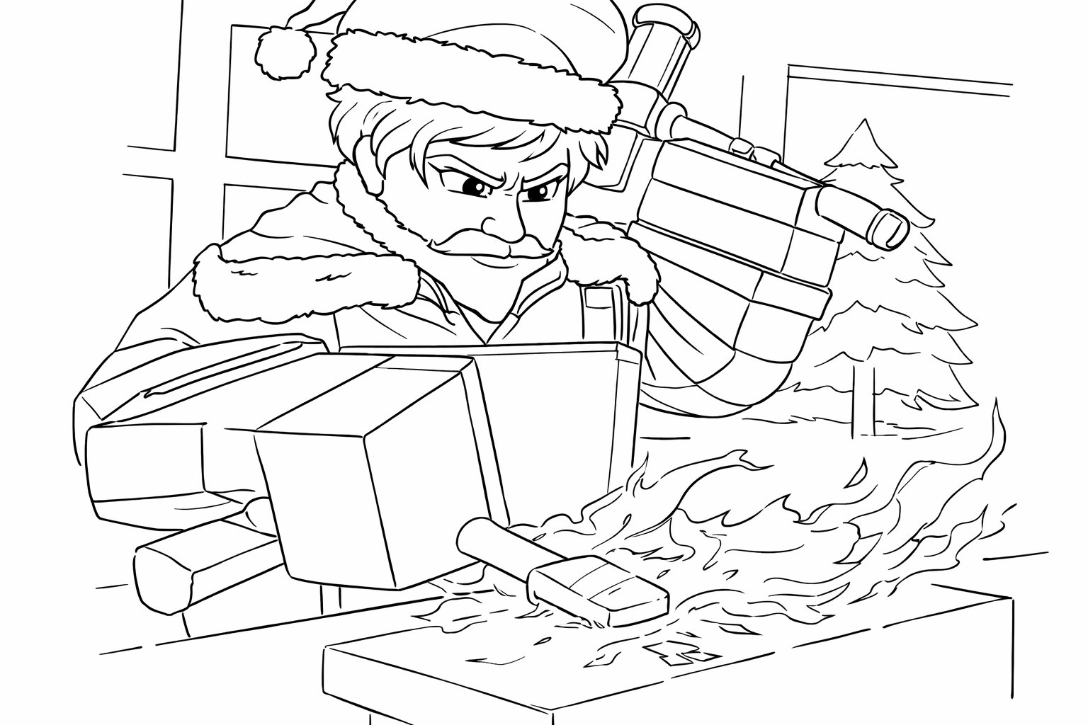 The Forge Roblox kleurplaat - zwart-wit lijntekening