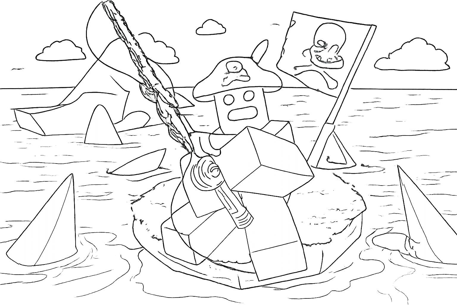 Fisch Roblox kleurplaat - zwart-wit lijntekening