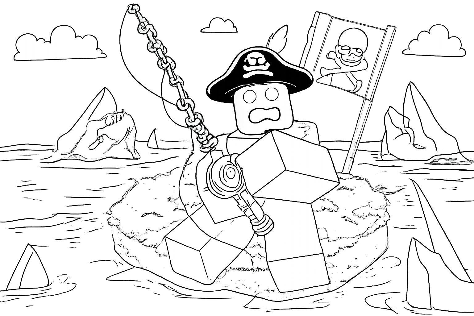 Fisch Roblox kleurplaat - zwart-wit lijntekening