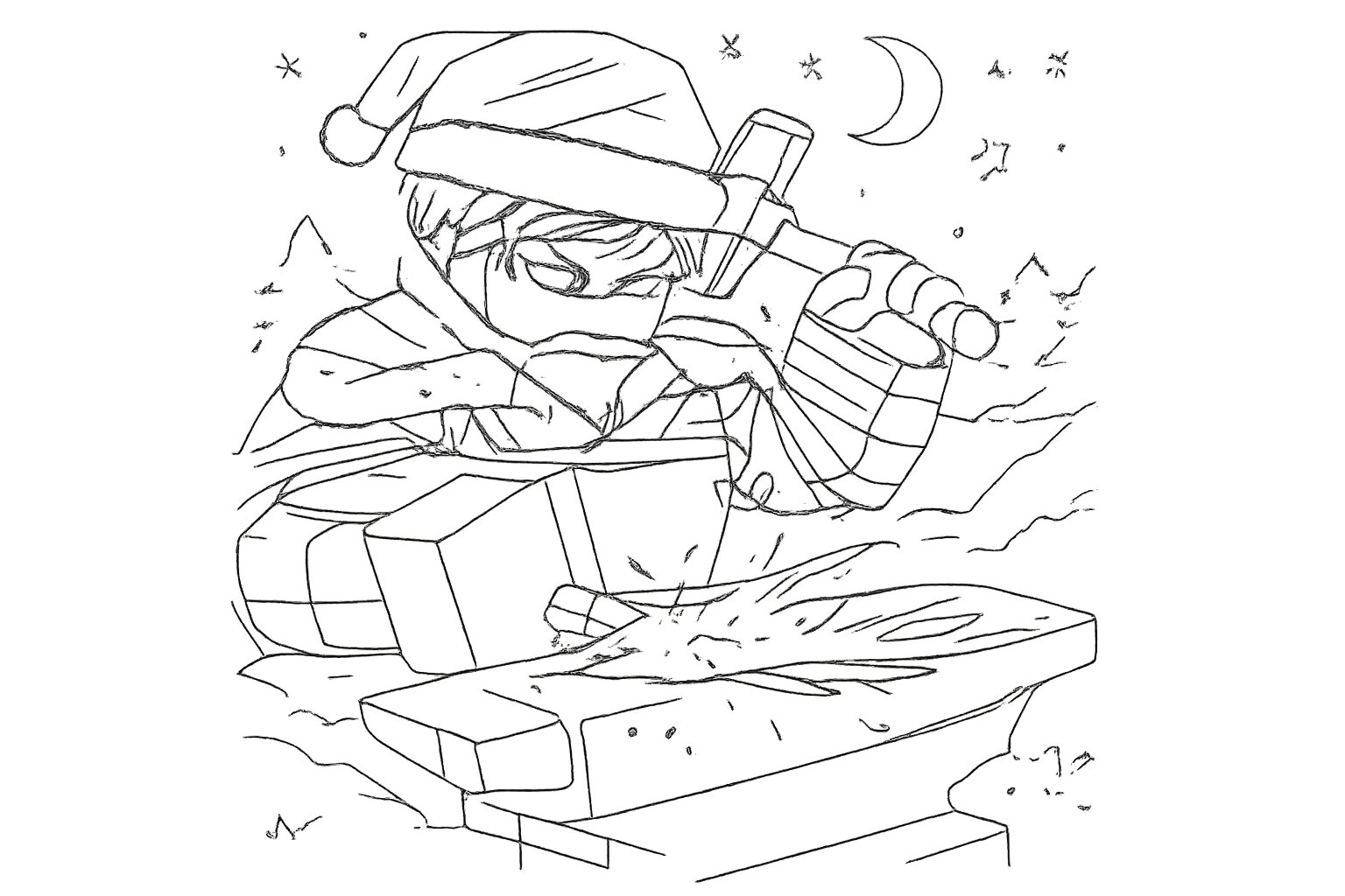 The Forge Roblox kleurplaat - zwart-wit lijntekening
