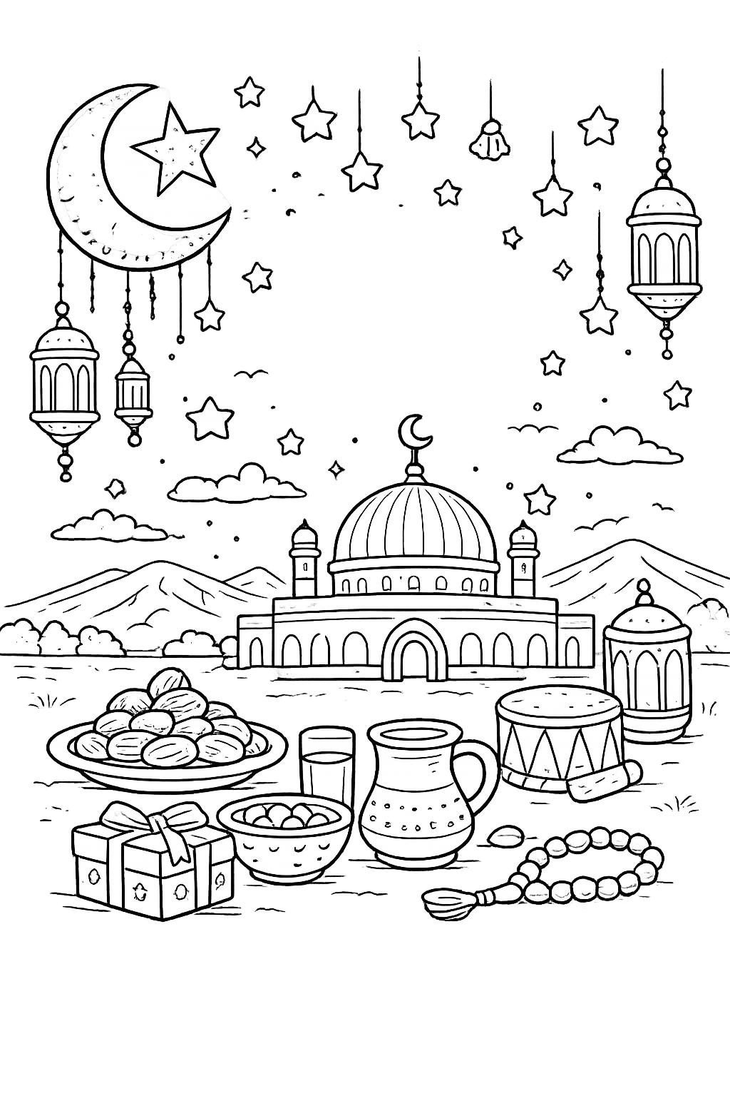 Coloriage Ramadan Mubarak dessin au trait