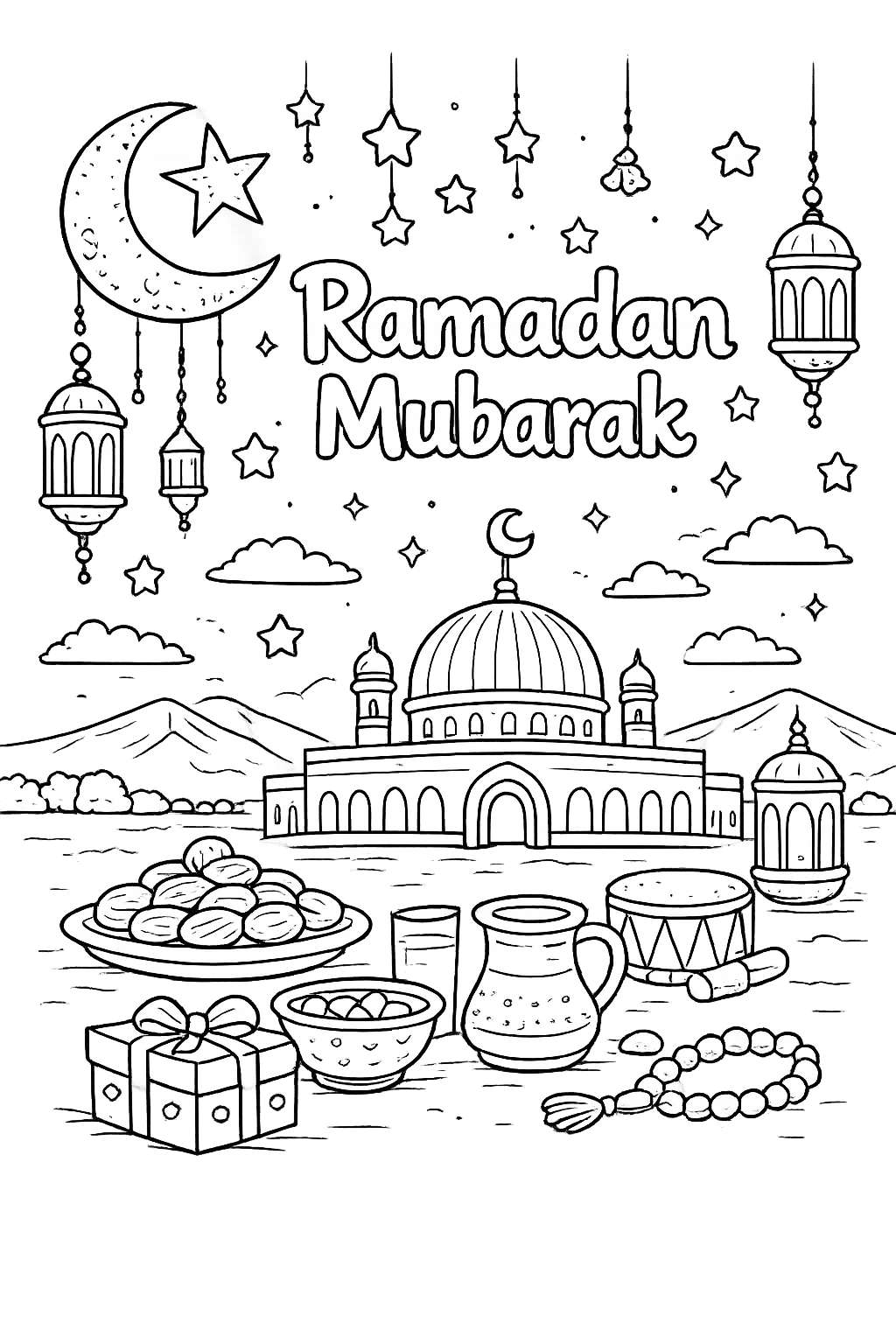 Coloriage Ramadan Mubarak dessin au trait