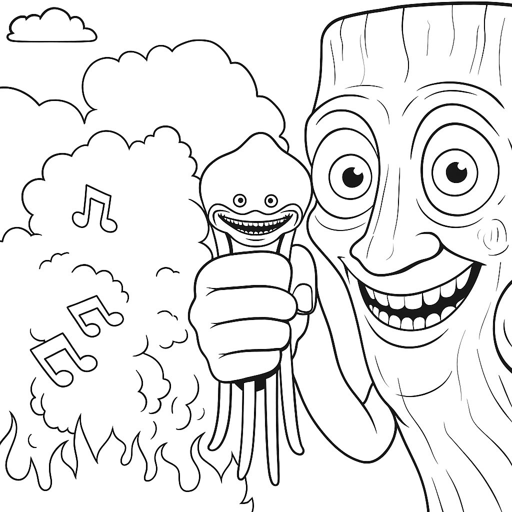 Tung Tung Tung Sahur Blij Variant 2 coloring page for children