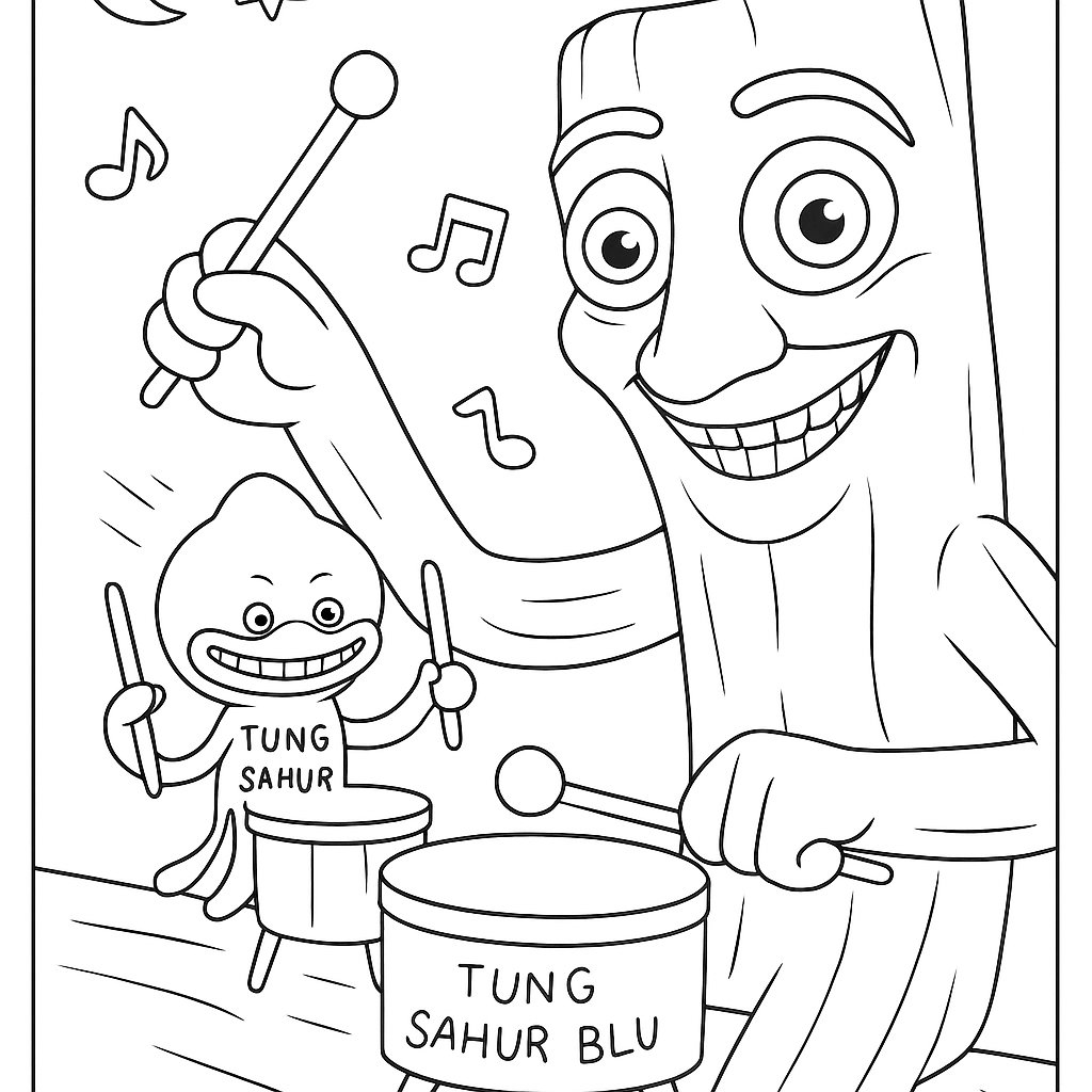 Tung Tung Tung Sahur Blij Variant 3 coloring page for children