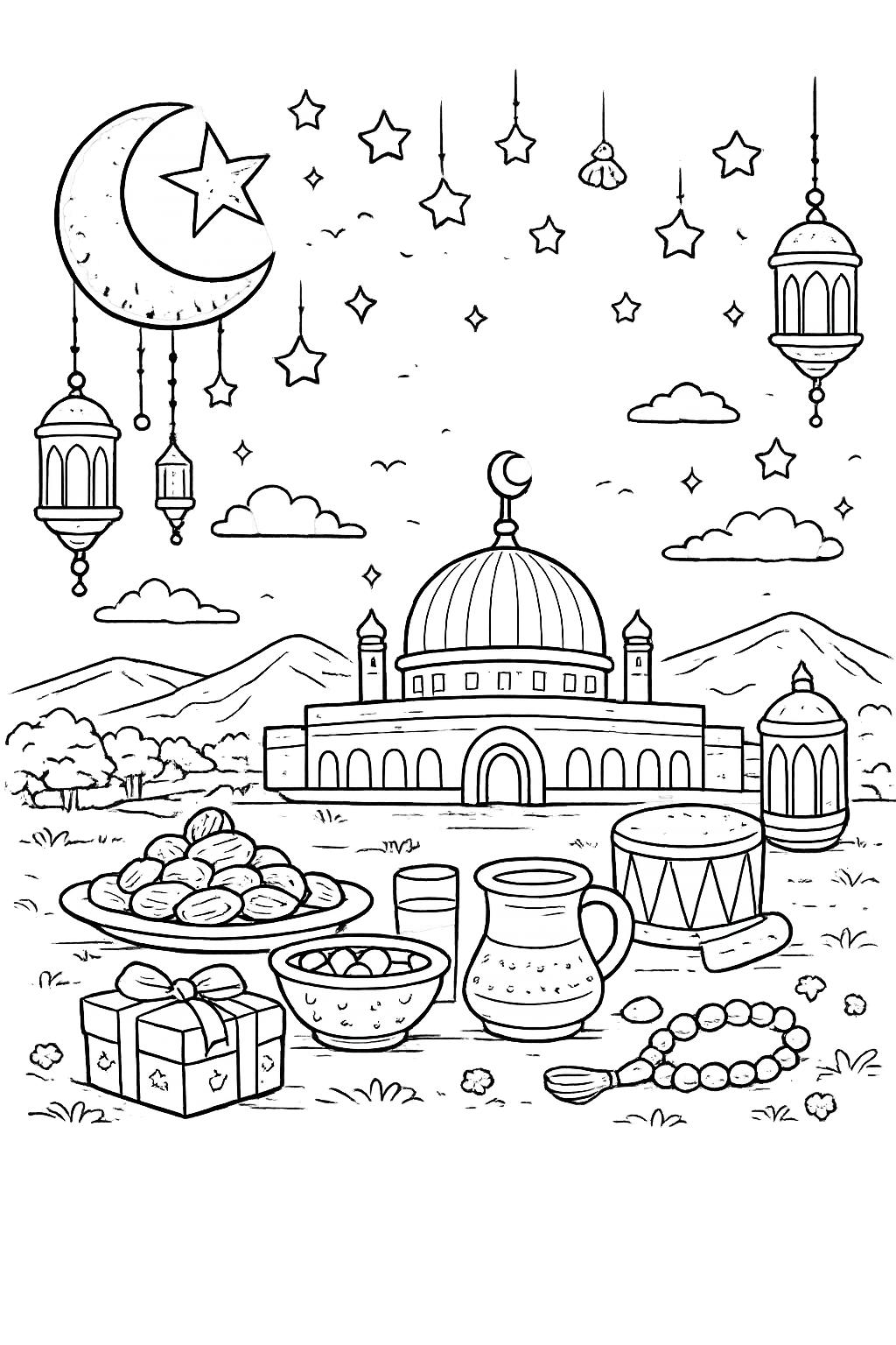 Dibujo para colorear Ramadan Mubarak line art