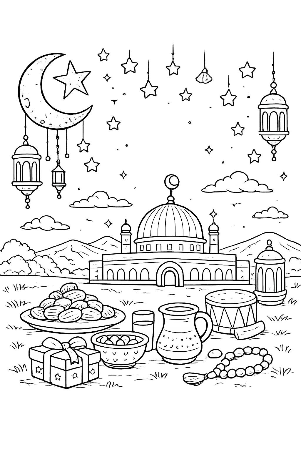 Coloriage Ramadan Mubarak dessin au trait
