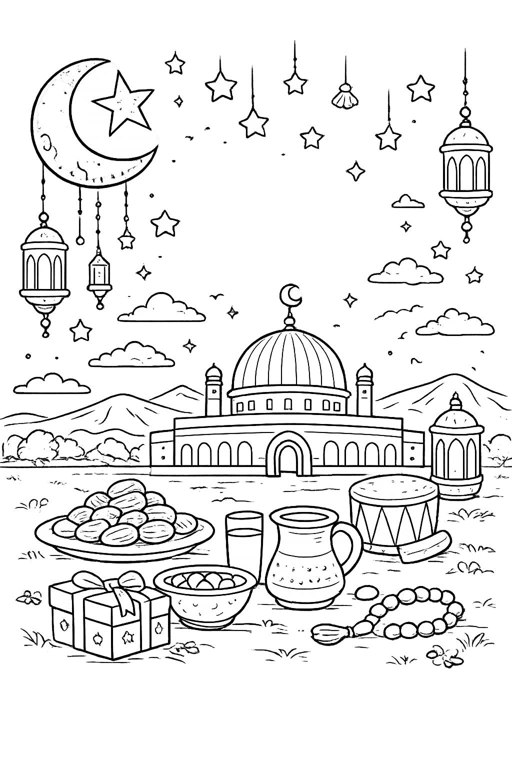 Coloriage Ramadan Mubarak dessin au trait