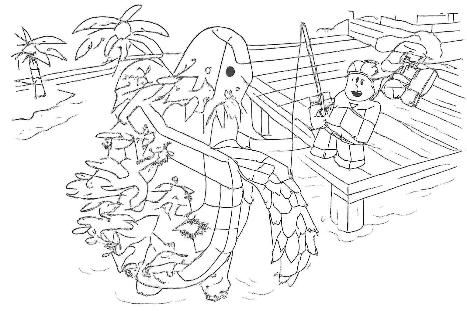 Fisch Roblox kleurplaat - zwart-wit lijntekening