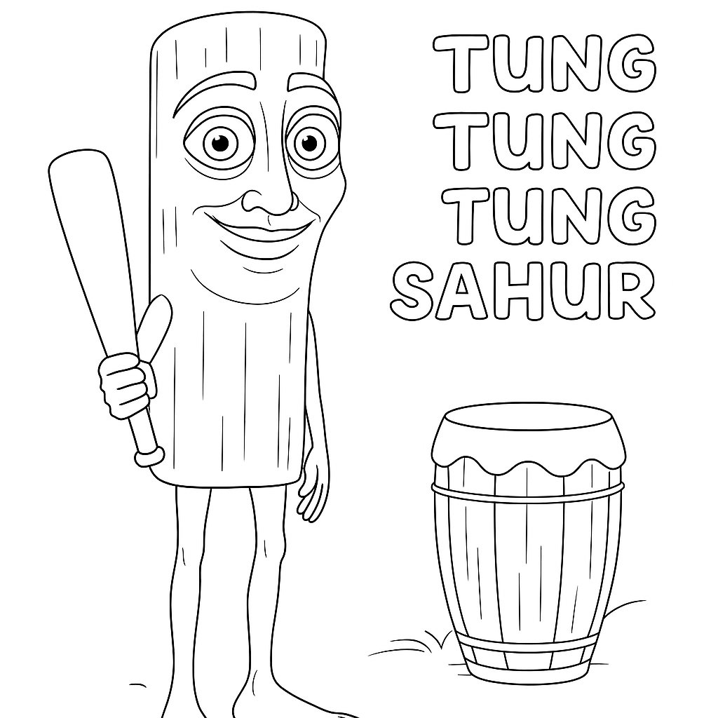 Tung Tung Tung Sahur Variant 3 coloring page for children