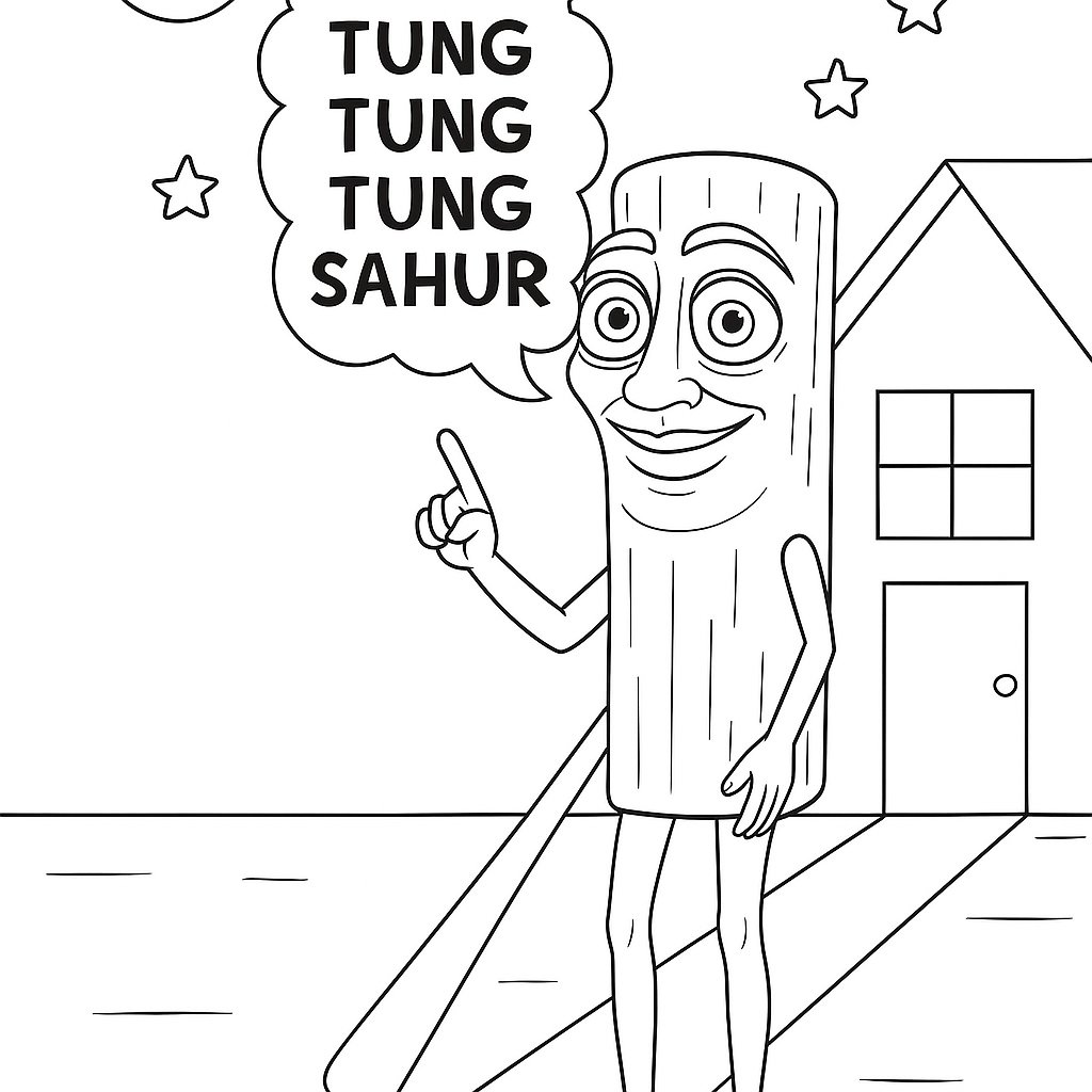 Tung Tung Tung Sahur Variant 4 coloring page for children