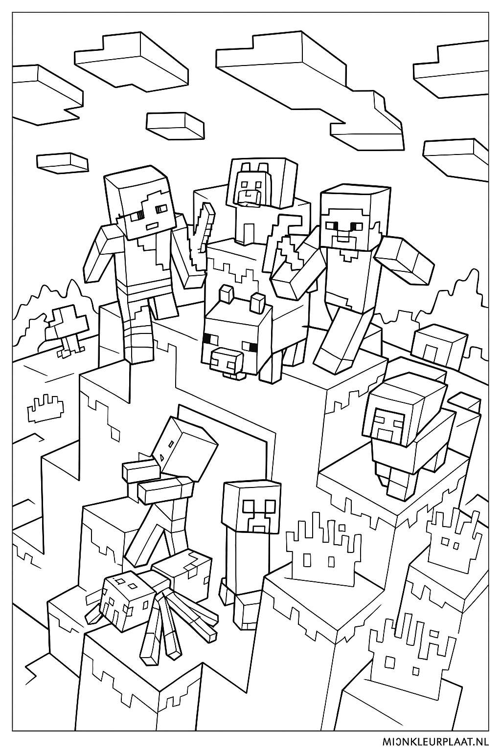 Feuille de coloriage Minecraft gratuite - Variante 1 Feuille de coloriage pour enfants
