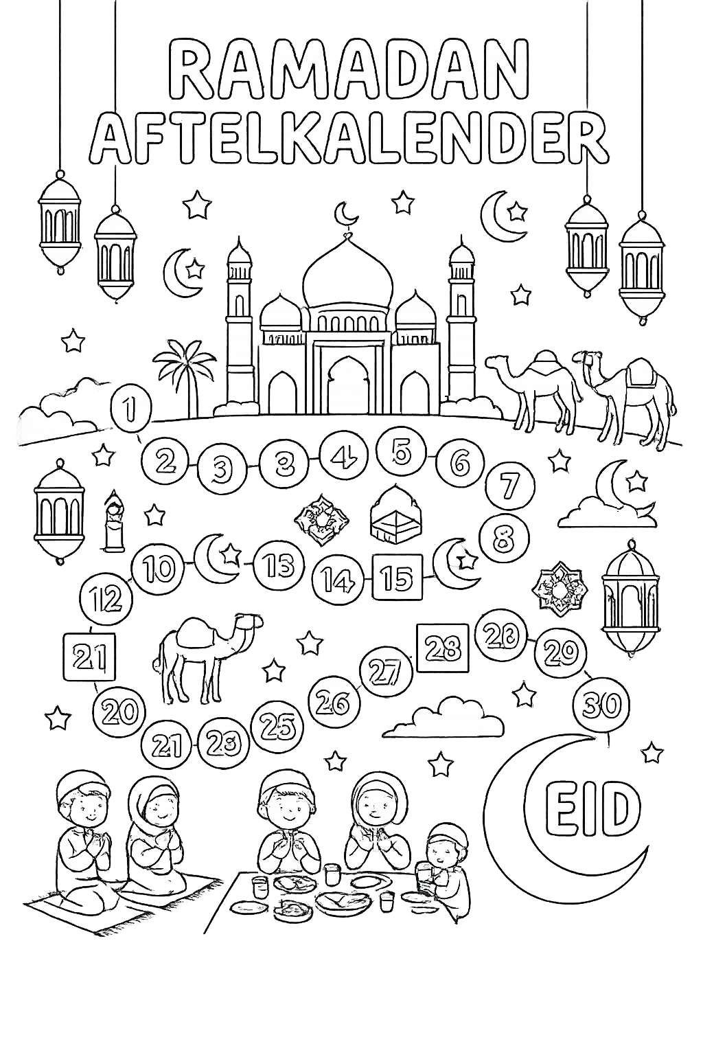 Ramadan kalender coloring page line art