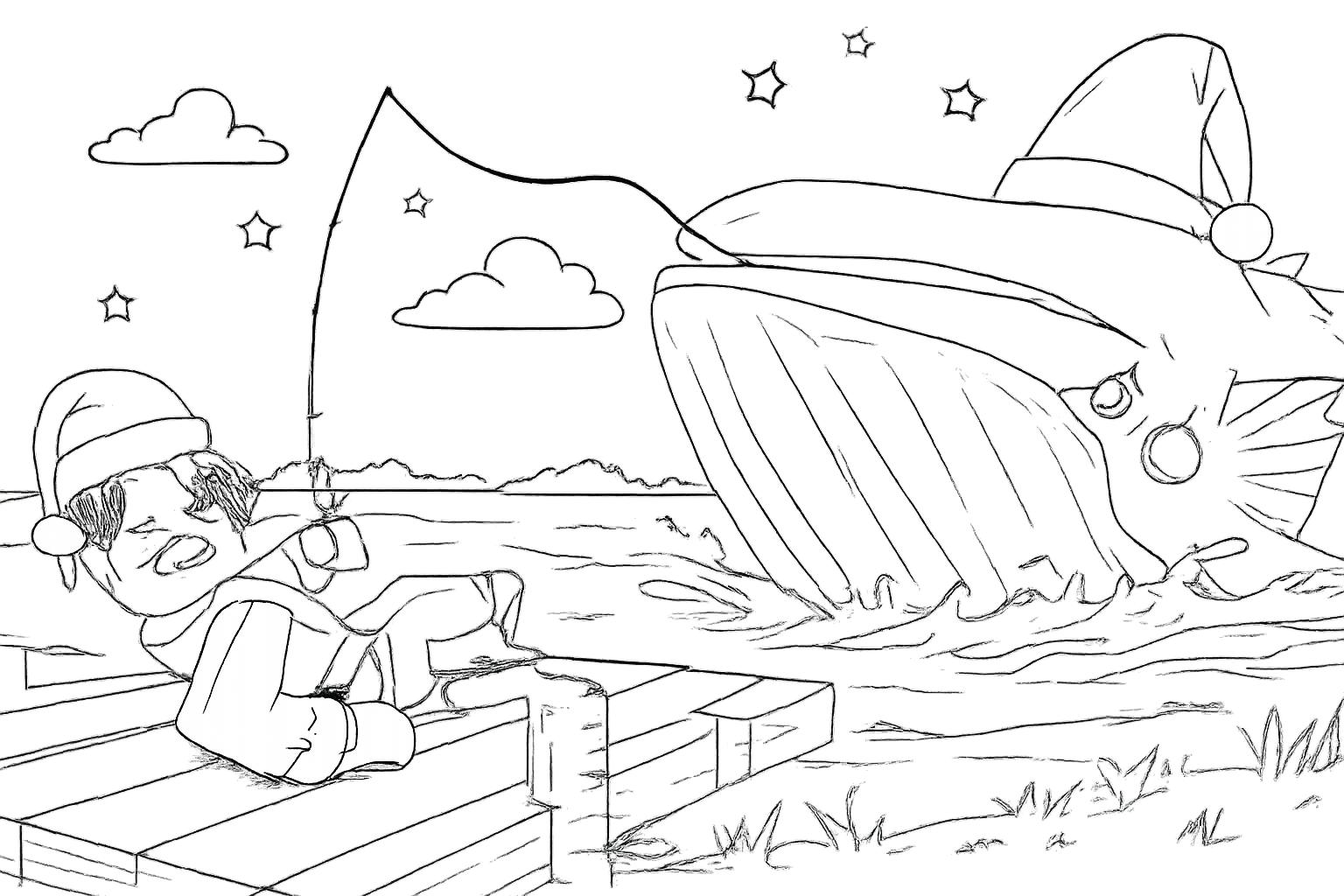 Fish It! Roblox kleurplaat - zwart-wit lijntekening