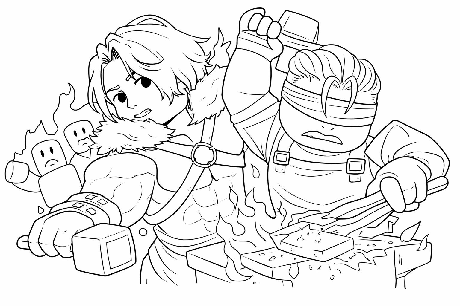 The Forge Roblox kleurplaat - zwart-wit lijntekening