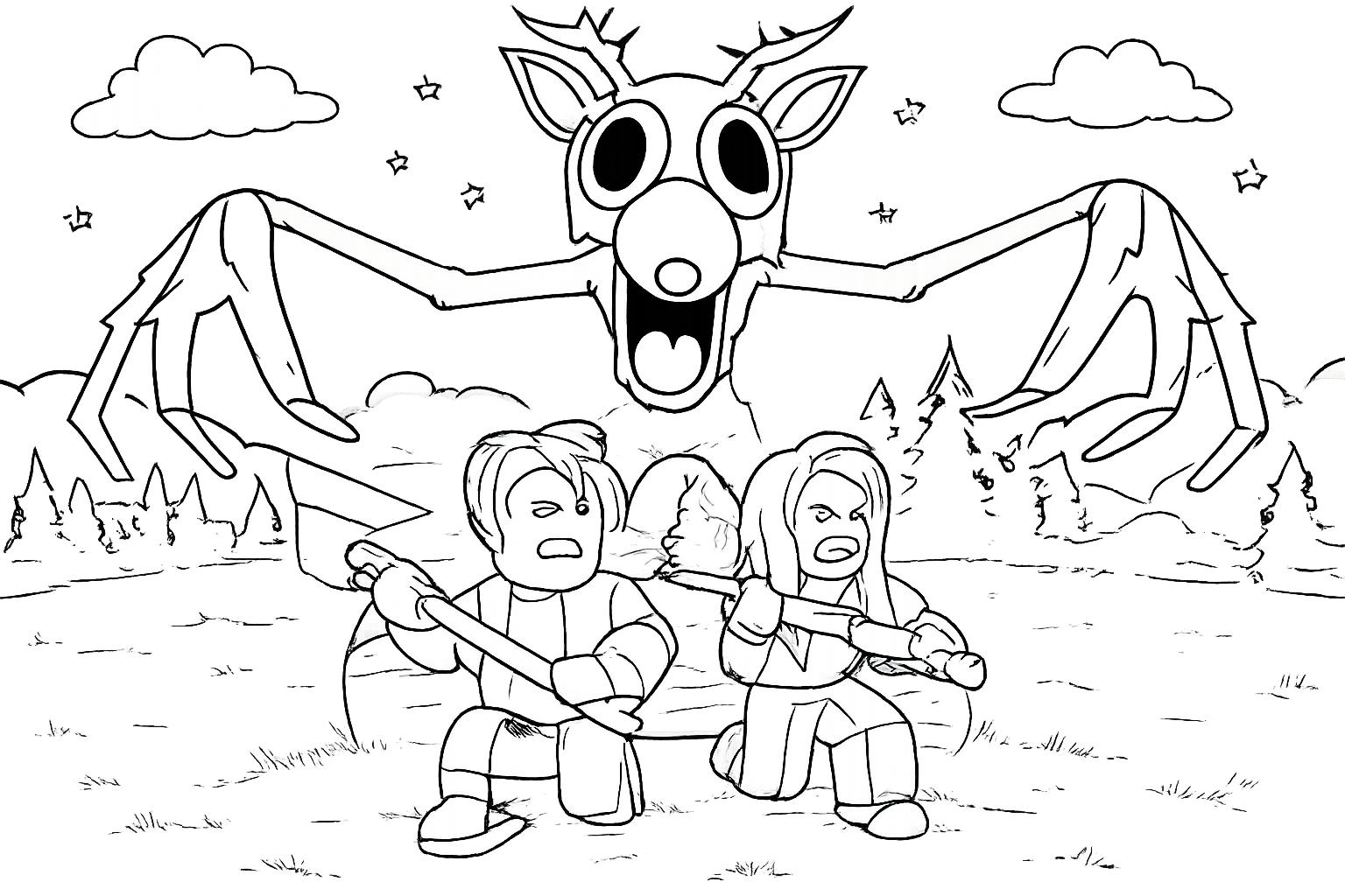 99 Nights in the Forest kleurplaat - zwart-wit lijntekening