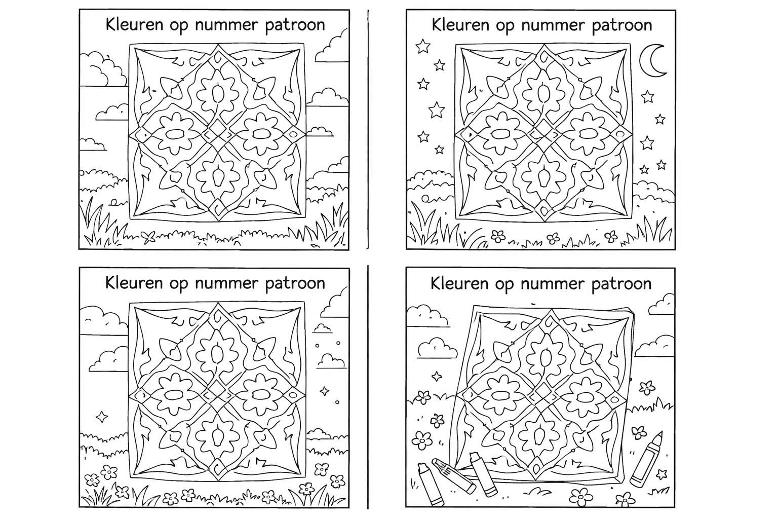 Kleuren op nummer patroon kleurplaat - zwart-wit lijntekening