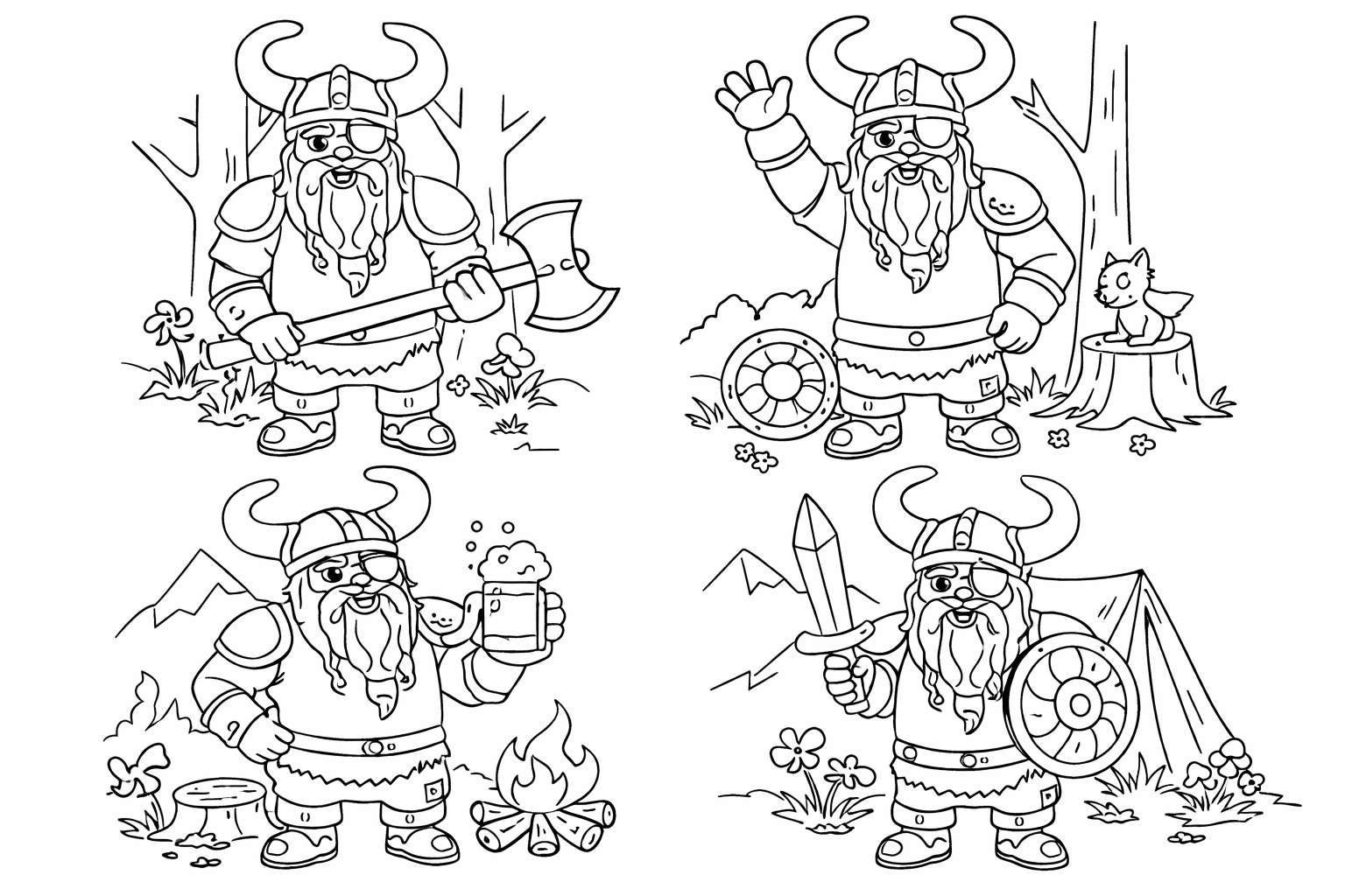 Viking Golar kleurplaat - zwart-wit lijntekening