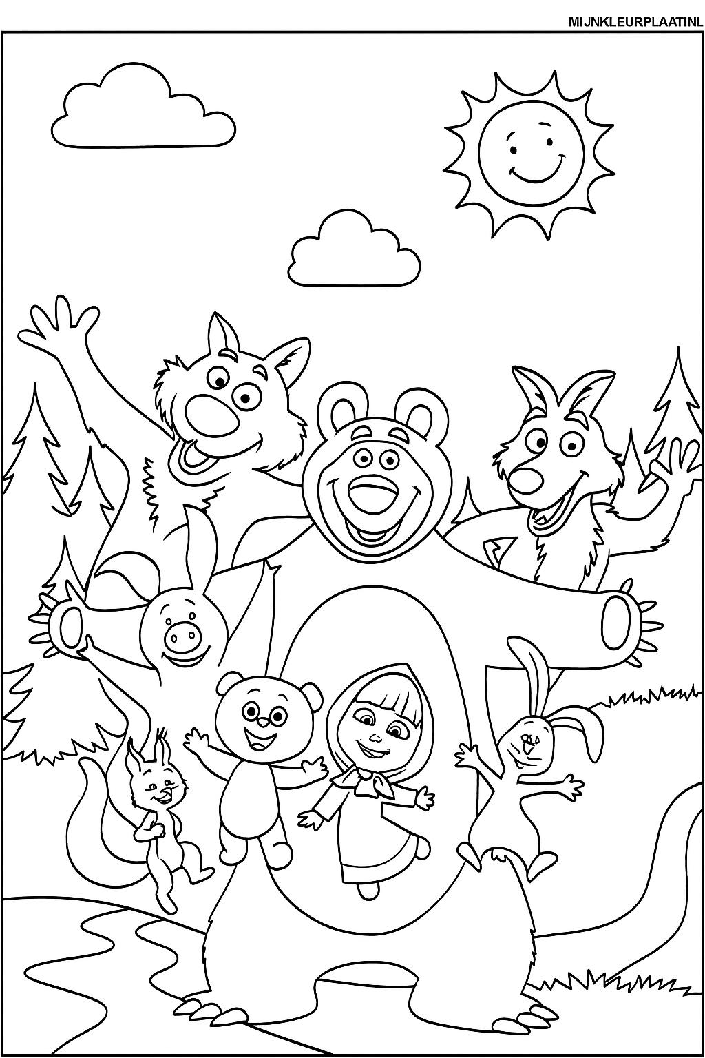 Masha En De Beer Variant 1 coloring page for children