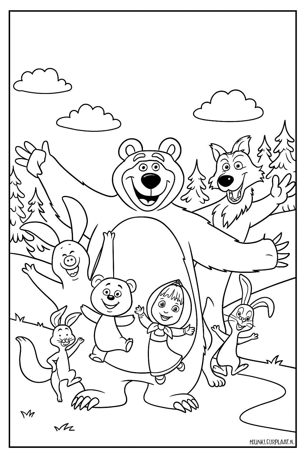 Masha En De Beer Variant 2 coloring page for children