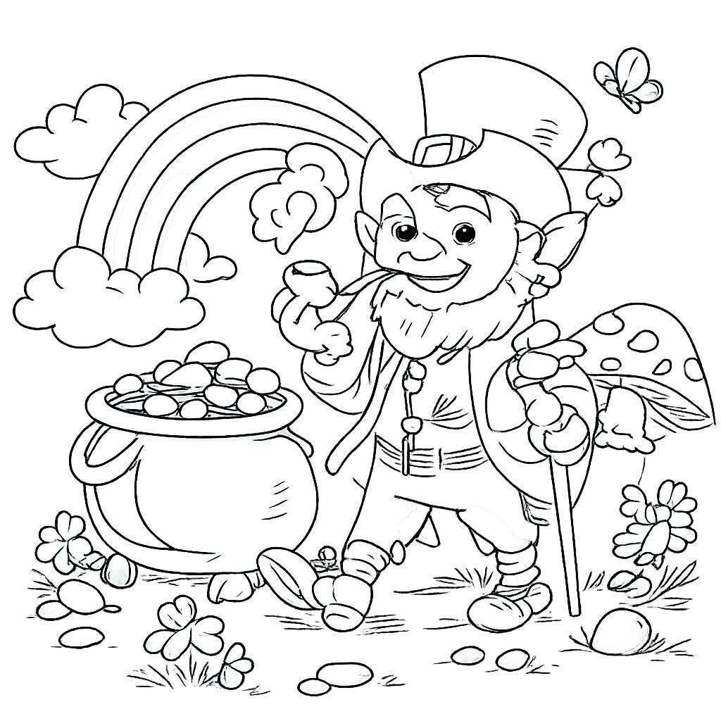 leprechaun kleurplaat - zwart-wit lijntekening