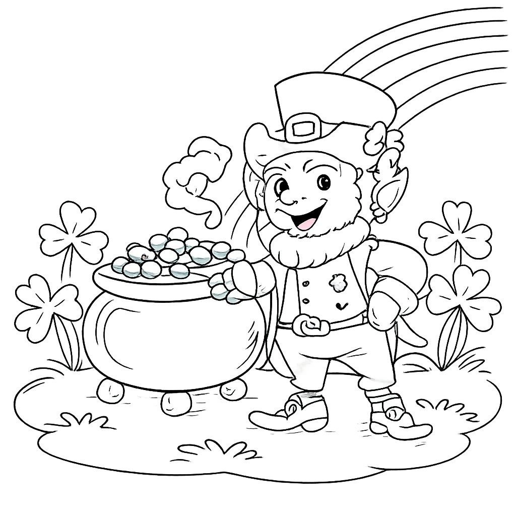 leprechaun kleurplaat - zwart-wit lijntekening