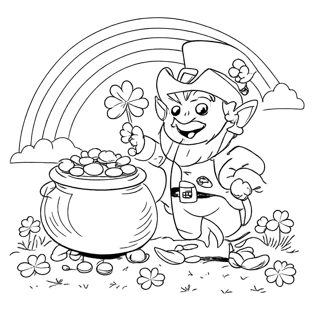 leprechaun kleurplaat - zwart-wit lijntekening