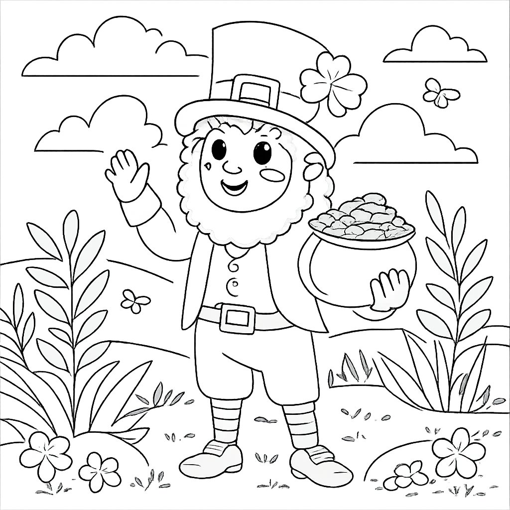 Dibujo para colorear leprechaun line art